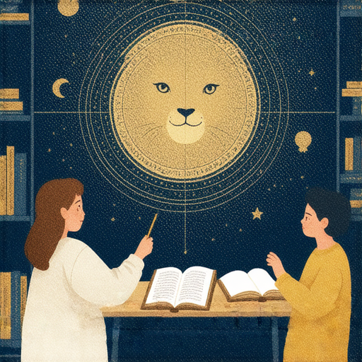 揭開獅子英文奧秘的圖片，展現獅子座的魅力，外籍老師一對一教學場景，學習者專注於課程，增加對獅子座相關詞彙的理解與應用。