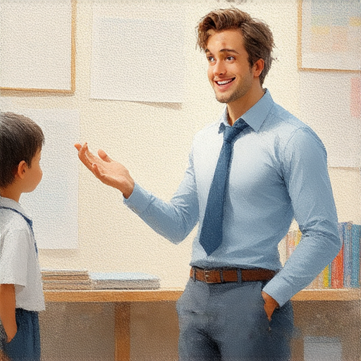 探索英文發明的奇妙世界的圖片，展示外籍老師與學生一對一互動學習英語，啟發學習興趣，開啟冒險旅程，提升英語能力和自信心。