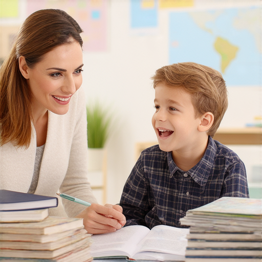 一名外籍老師專注於一對一英語教學，學生展現興奮與專注，背景是明亮的教室環境，標題傳達發現英語的永久魅力和探索學習的樂趣。