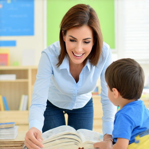 外籍老師與學生進行一對一教學場景，教室內環境明亮，老師熱情 imparting 知識，強調溫暖的英文溝通，專注提升語言能力，示範互動學習的樂趣。