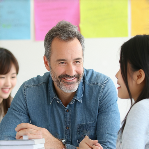 一名外籍老師與學員進行一對一英語教學，專注於社會運動相關詞彙，提升學員的流利度及自信心，助其在社會運動領域中表達自如。