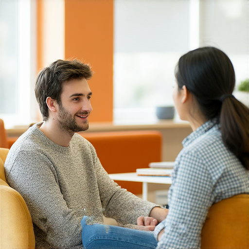 外籍老師一對一英文課程的學習場景，學生在輕鬆的環境中提升語言能力，畫面展現互動式教學，缺勤不再是藉口，立即參加課程。