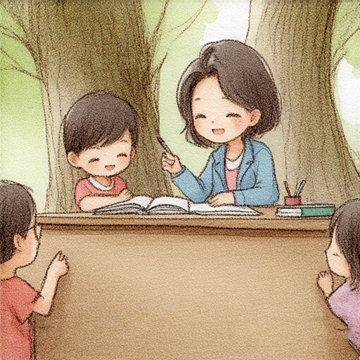 外籍老師在課堂上指導學生學習英語，展現樹皮的自然之美和語言的奧秘，鼓勵學生一對一深入掌握語言技能，感受英語學習的樂趣和魅力。