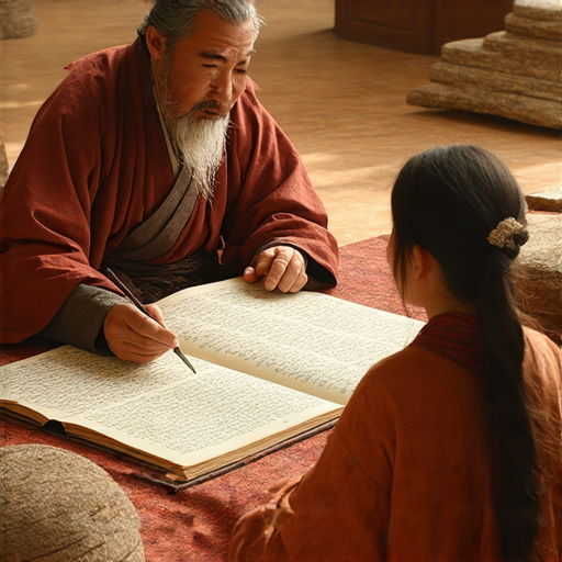 解密甲骨文的圖片，展示透過外籍老師一對一學英文的過程，學員專注聆聽老師講解，掌握古老智慧，提升語言能力，探索文化深度。