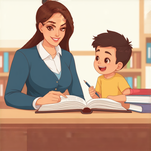 外籍英文教師與學生進行一對一教學，學生表現出專注和參與，周圍有安全舒適的學習環境，重新建立自信與流利口語能力。