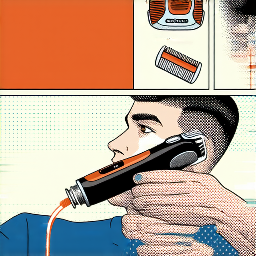 電動剃須刀使用技巧的圖解，展示剃須過程及注意事項，並介紹專業外籍老師的一對一英文輔導服務，幫助學習者提升英文能力。