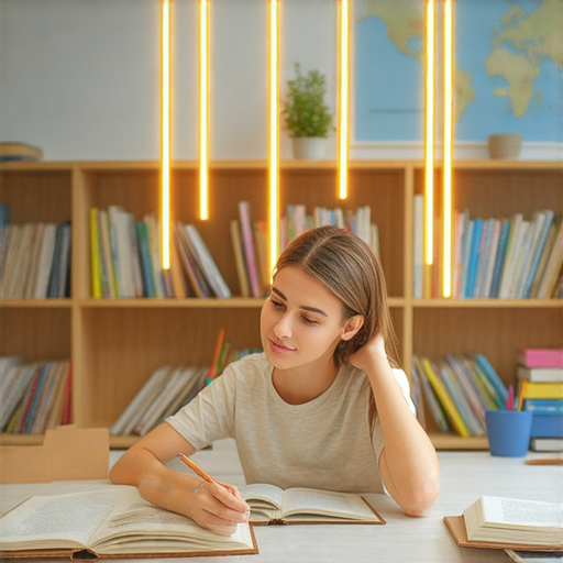 點亮英語學習之路的圖片，展示外籍老師一對一教學的場景，學生專心學習，燈管象徵知識的啟迪，探索燈管背後的秘密，立即報名課程，提升英語能力。