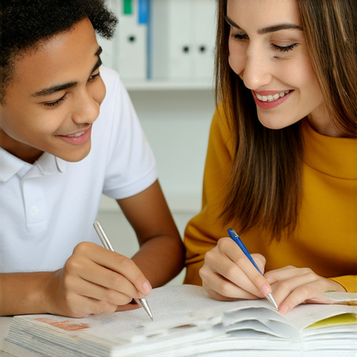 免費試聽外籍老師一對一英文課程的廣告圖片，展示學生與外籍老師互動情景，強調打破英文弱點，提升英文能力的學習機會。