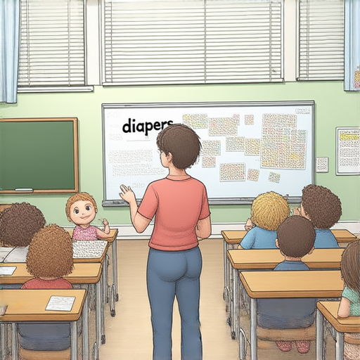 探索紙尿片的英文術語，展示外籍老師教學場景，學生積極互動，提升英語能力的學習氛圍，適合學習者預約課程，輕鬆掌握專業詞彙。