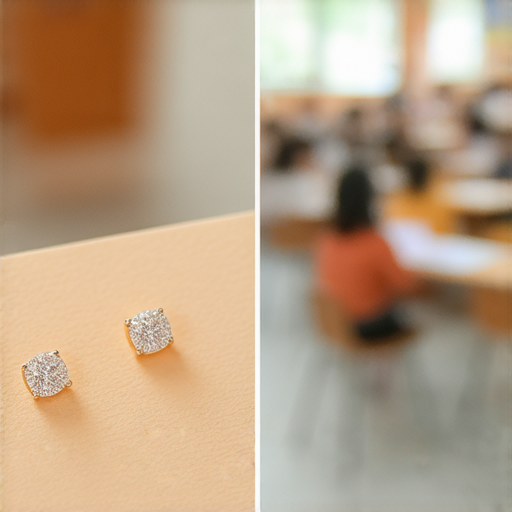 耳環的魅力與英文學習結合的教室場景，外籍教師一對一授課，學生專注學習，耳環閃耀，展現文化交流的精彩瞬間，提升學習動力與美學品味。