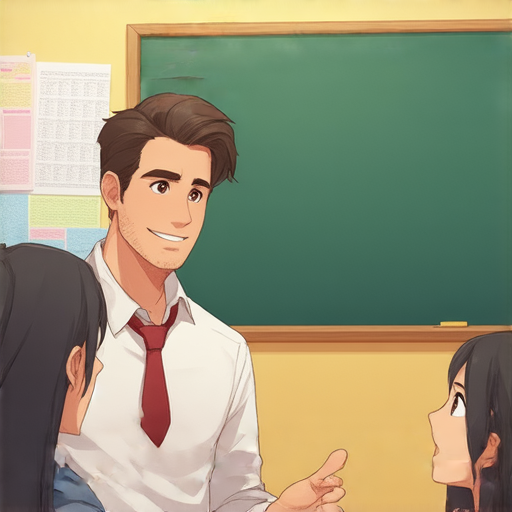 一名外籍英文老師與學生一對一互動，專注 teaching 英語流利溝通技巧，提升學生的英語續航力，背景為教室環境。