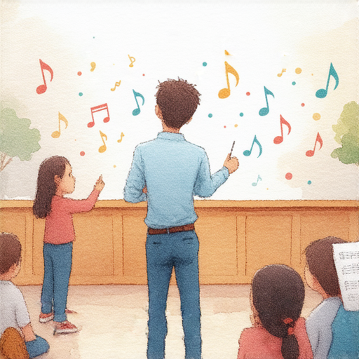 用純音樂學英文的外籍老師與學生互動，背景音樂元素營造學習氛圍，展現一對一教學的魅力，開啟音樂學習之旅的畫面。