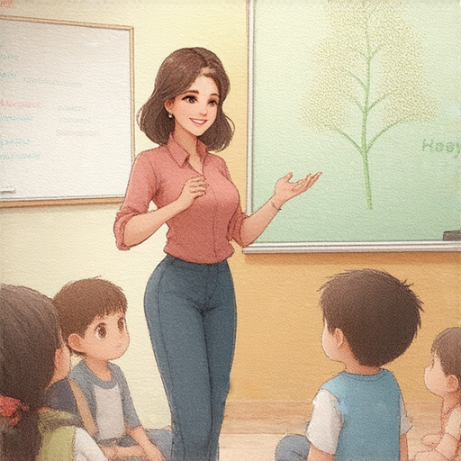 外籍老師在教室中與學生互動，講解金銀花的特性，提升英語口說能力，學生專心聆聽，課程氛圍活潑，立刻報名探索英語學習的樂趣。