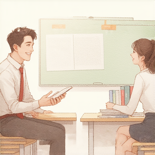 辜鴻銘與外籍老師進行一對一英文教學，展現其語言魅力及學習魅力，促進語言學習環境的互動與熱情。