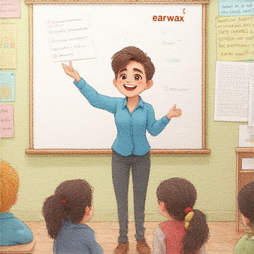 外籍老師指導學生學習耳屎的英文，教室環境輕鬆活潑，學生聚精會神。探索我們的外籍老師讓你輕鬆學英文，提升語言能力與單詞彙量。