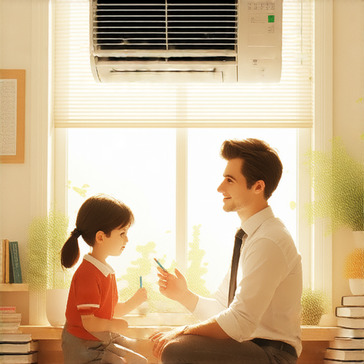 窗口式冷氣機旁的學習場景，外籍老師專注教授流利英文，一對一教學氛圍，學生全神貫注，開啟全新學習體驗，瞬間提升語言能力，立即報名參加課程。