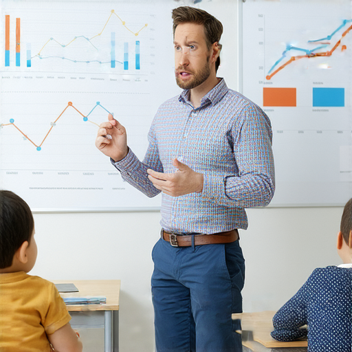 一位外籍老師正在指導學生學習金融投資英文，學生專注聆聽，教材上有財富增長圖表，背景看起來是現代化教室，預約一對一教學開啟財富之路。