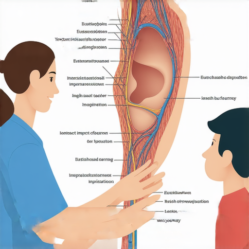 耳咽管開放症的圖示，標示耳部解剖結構，並展示外籍英文老師一對一教學的情境，彰顯英語學習的重要性與新旅程的啟發。