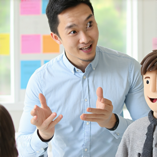 一位外籍老師正在與學生進行一對一英語教學，學生專注學習，背景顯示教學環境，展現流利說英文的學習氛圍，打破語言障礙。