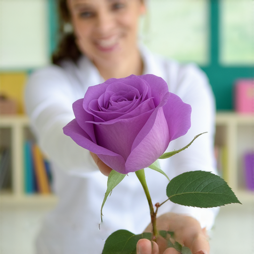 外籍英文老師在课堂中使用紫玫瑰作为灵感，展示其在语言学习上的魅力，提升学生的创造力与表达能力，营造轻松愉快的学习氛围。