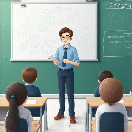 揭秘氧氣的奧秘的圖片，展示外籍老師授課場景，學生專注學習，提升英文科學知識的環境，強調一對一教學的互動性與效果。