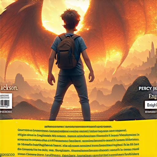 波西傑克森系列書籍封面，展現少年英雄與神話冒險，背景透出神秘氣息，旁邊有外籍老師與學生互動，傳達學習英語的重要性與趣味性，邀請報名一對一英語課程。