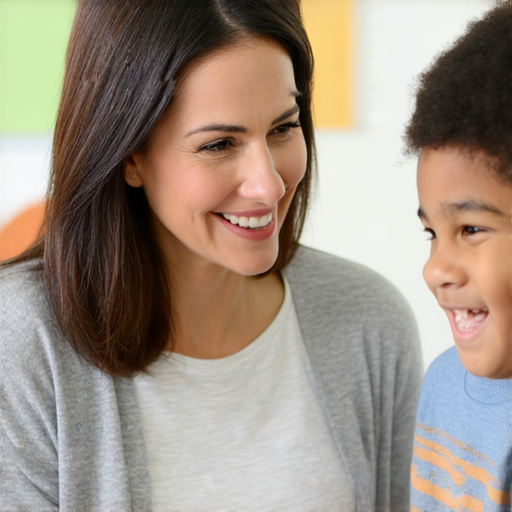 一名外籍英文老師正與學生進行一對一互動教學，教師激勵學生重燃學習熱情，學生面帶微笑，教室環境明亮且舒適，體驗鼓勵學習的氛圍。