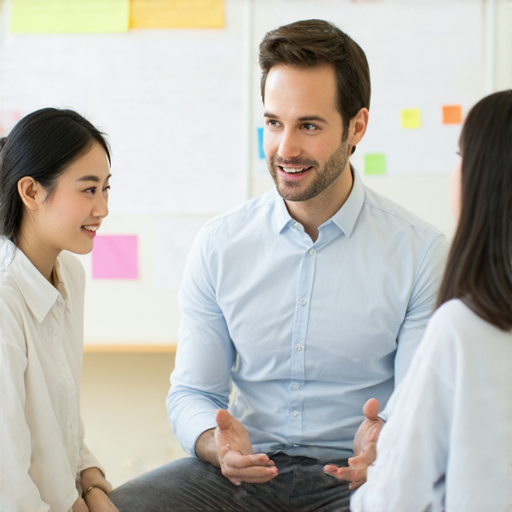 學習羽絨褸正確英文用法的圖片，展示外籍教師一對一教學場景，強調提升英文技巧的機會與互動，增進學生的語言能力與自信。