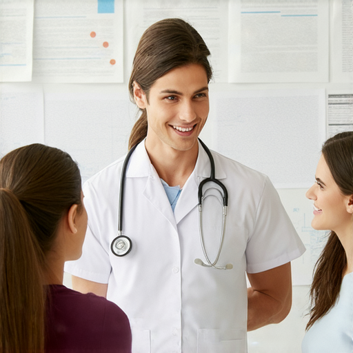 陪診英文教學場景，一位專業外籍老師與學生一對一互動，提升語言能力，幫助學生輕鬆應對醫療場合，陪診不再是難題。