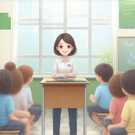 一位外籍老師在課堂上教授英文表達情感，桌上擺著「毋忘我花」的圖片，學生們聚精會神，透過學習提升英文能力。