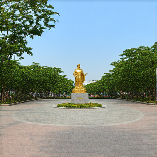 金紫荊廣場的全景，展現廣場中央的金紫荊雕像及周圍綠意，適合探索背後故事，提升英文能力，並推廣一對一外籍教學的理想場地。