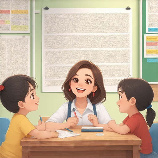 外籍英文老師與學生互動，啟發英文學習旅程，學生專注地進行英語對話，背景顯示學習資源，表達出充滿活力和學習熱情的場景，立即探索英文學習的樂趣。