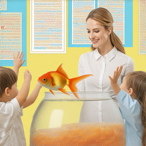 金魚與外籍老師互動，學習流利英語的場景，展現如何用一句話吸引老師的技巧，啟發學生的學習興趣和外語交流能力，提升英語學習效果。