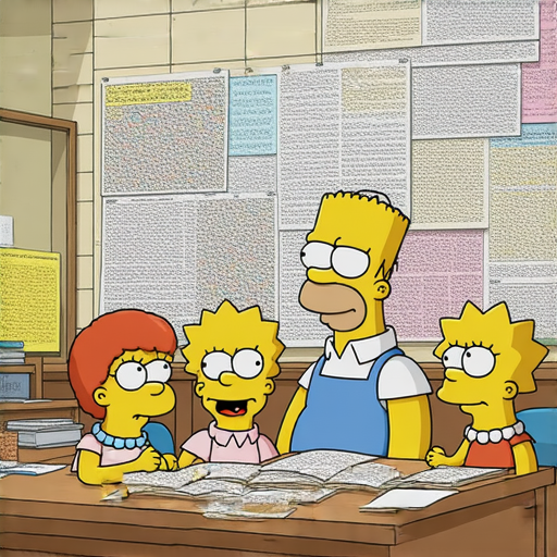 「辛普森一家」角色與外籍老師互動學習英語，展示英文學習秘密，生動場景吸引學習者，通過趣味化方式提升語言能力。