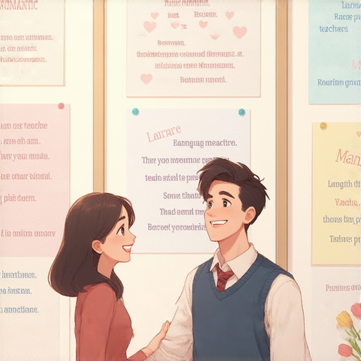 發現浪漫英文短句，外籍老師一對一學習過程，學生與教師互動，提升語言能力，讓愛情更甜蜜，展現學習氛圍與文化交流。