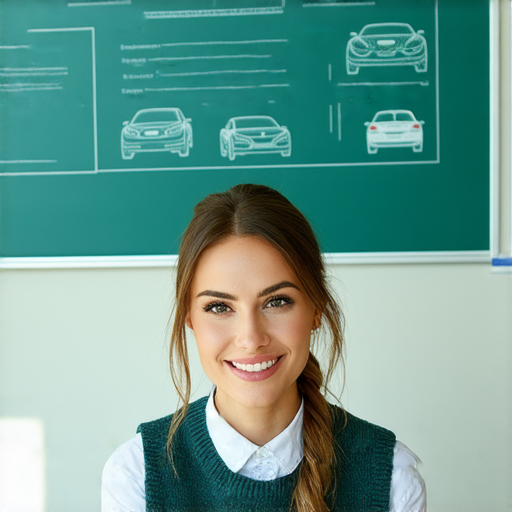 租車無煩惱的外籍老師教學場景，學生與老師一對一互動，提升英語流利度，背景顯示租車資訊，營造學習與旅遊的結合氛圍。