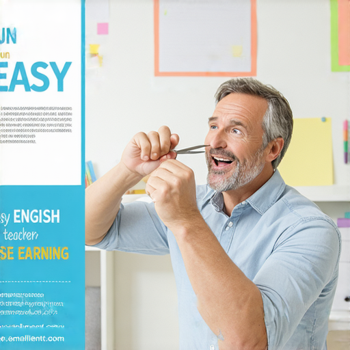 用鉗子掌握英文的海報，展示一對一外籍老師正在教學生，畫面生動、互動性強，強調輕鬆學習英文的理念，鼓勵立即體驗課程。