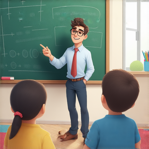 一位外籍老師在教室中用英文流利解說除法，學生專注聆聽，黑板上寫著數學公式，充滿學習氛圍，體驗一對一外籍老師教學的數學魔法。