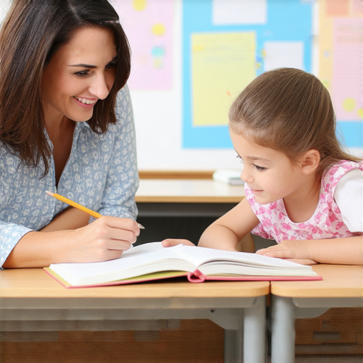 鈴鐺響起的教室場景，外籍英文老師與學生一對一互動，專注於英語教學，提升學生的語言能力，展現友好的學習氛圍。