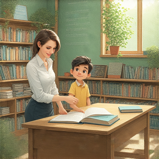 外籍老師一對一教學場景，學員專注學習都市英語，教室內書籍與教材豐富，充滿學習氛圍，展現流利之旅的魅力，提升英語語言能力。