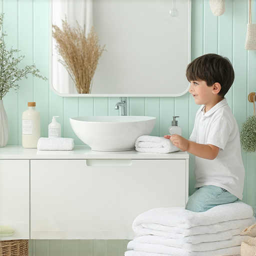 浴室英文教學場景，外籍老師與學生進行一對一互動，學生專注學習浴室相關詞彙，提升流利表達能力，探索全新學習方式。