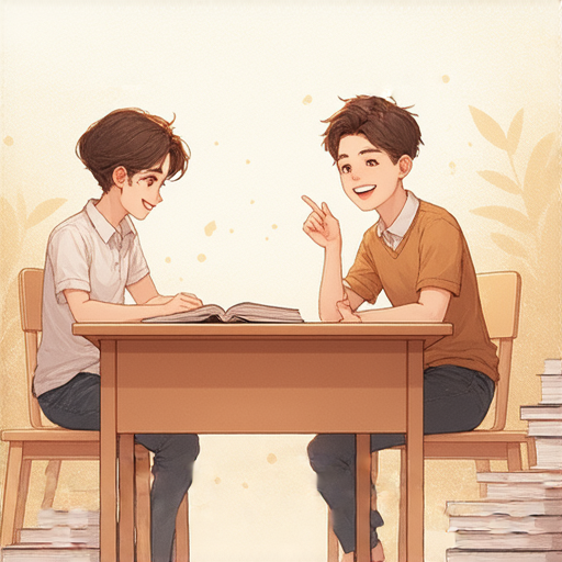 克服痙攣的痛苦，與外籍英語老師一對一教學，開啟流暢對話之旅的場景，老師與學生互動學習，享受輕鬆的學習氛圍。