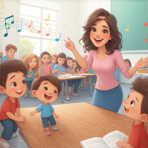 用音樂鼓勵英語學習的圖片，展示外籍老師與學生互動，激發學習熱情，提供個性化指導，讓學員展開充滿樂趣的英語學習旅程，打造亮麗的學習體驗。