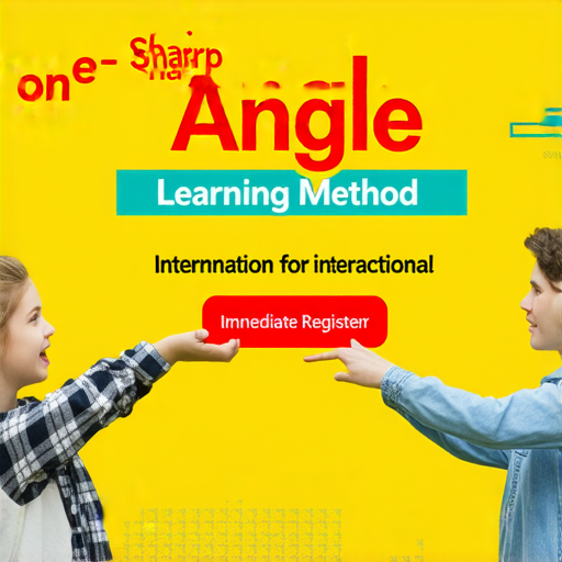 發現銳角學習法的海報，上面有外籍老師與學生一對一互動的畫面，強調立即註冊提升英語實力的標語，背景清晰，顏色鮮明，吸引學習者關注。