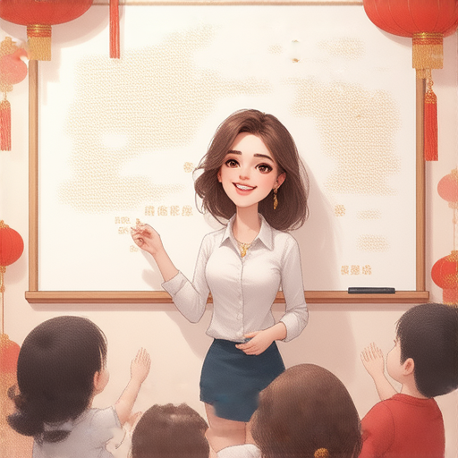 學會農曆新年祝福語的外籍英文老師與學生互動，親切教導祝福語的使用，展現文化交流的美好瞬間，讓祝福之旅充滿喜悅與學習的氛圍。