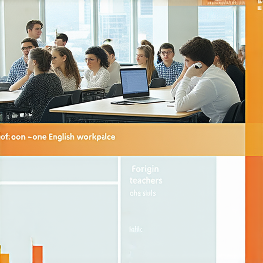 掌握辦公室英文單字與電話技巧的課程海報，外籍老師一對一教學，職場競爭力提升，學生專注學習場景，強調實用英語和溝通能力的重要性。