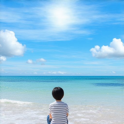 外籍老師在沙灘上與學生進行一對一英語教學，背景是藍天白雲和波浪，學生專注學習，展現學習英語的輕鬆氛圍，助你流利說英語的理想環境。