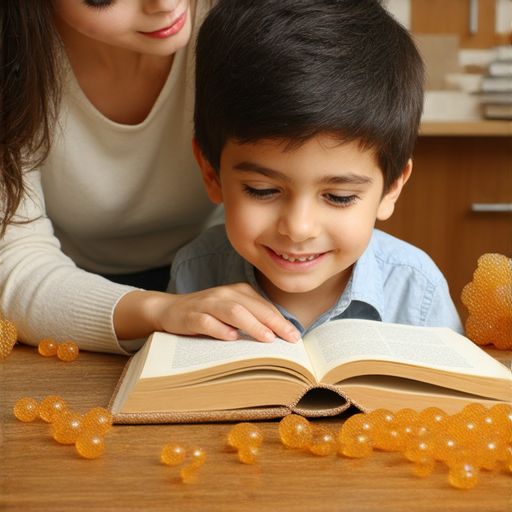 外籍老師與學生一起學習英語，桌上擺放琥珀與糖的裝飾，探索語言學習的樂趣，體驗一對一英語教學的魅力，開啟語言之旅，提升語言能力。