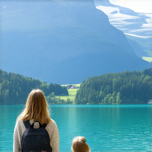瑞士風景壯麗的山脈與湖泊背景，前景是一位外籍老師與學生一對一學習英文的場景，展現探索瑞士魅力的國際學習體驗。