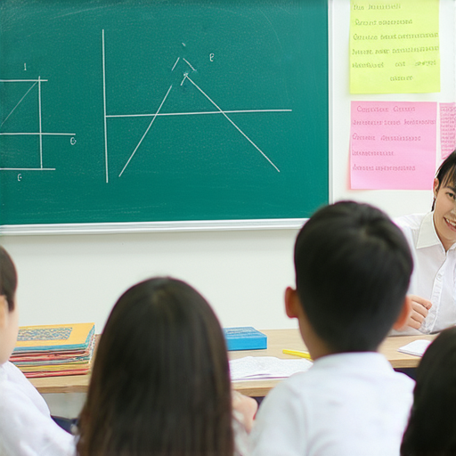 外籍英文老師正在講解正比與反比的概念，學生聚精會神地聆聽，課堂氛圍活躍，提升英文能力，探索數學和語言的奧秘。